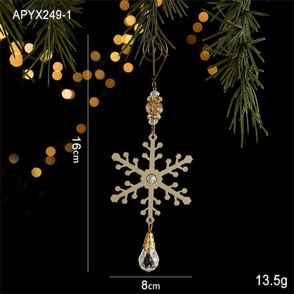 3D Christmas Tree Decoration Ornaments Hanging Metal Snowflake Icicle Drop Pendants Clear Crystal for Tree Winter New Year Party