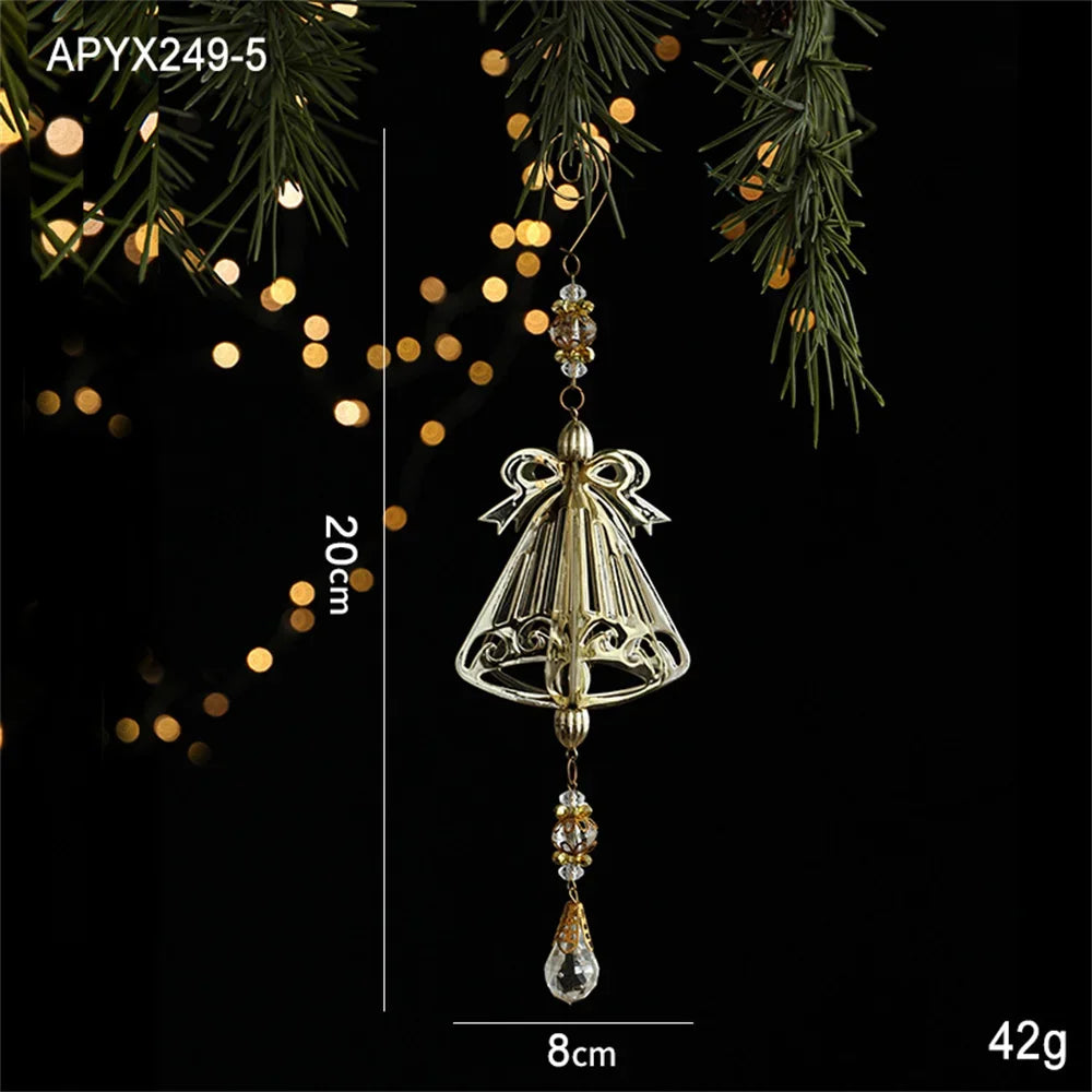 3D Christmas Tree Decoration Ornaments Hanging Metal Snowflake Icicle Drop Pendants Clear Crystal for Tree Winter New Year Party