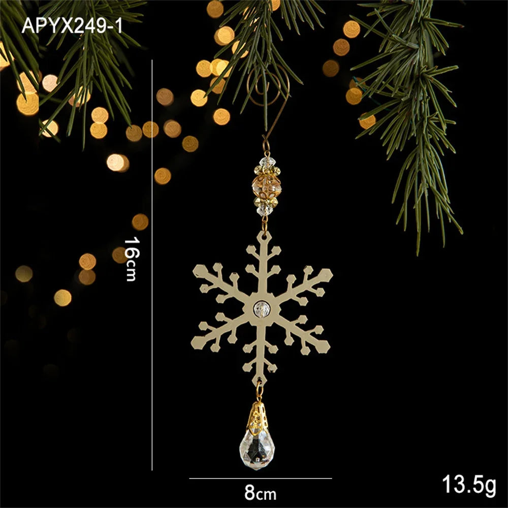 3D Christmas Tree Decoration Ornaments Hanging Metal Snowflake Icicle Drop Pendants Clear Crystal for Tree Winter New Year Party