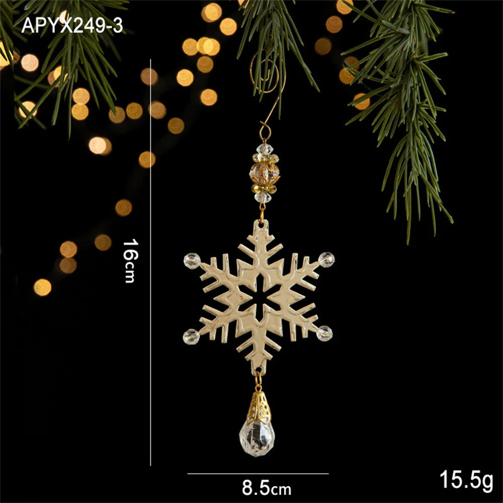 3D Christmas Tree Decoration Ornaments Hanging Metal Snowflake Icicle Drop Pendants Clear Crystal for Tree Winter New Year Party