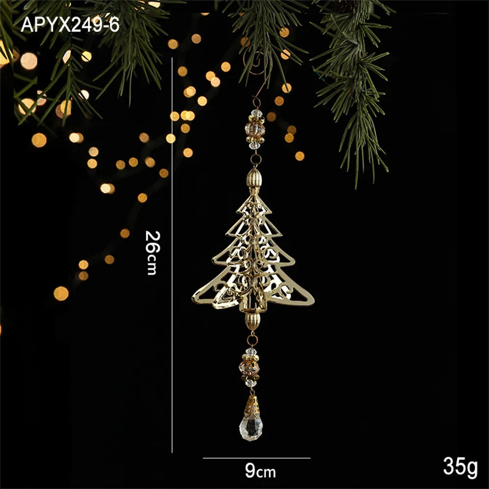 3D Christmas Tree Decoration Ornaments Hanging Metal Snowflake Icicle Drop Pendants Clear Crystal for Tree Winter New Year Party