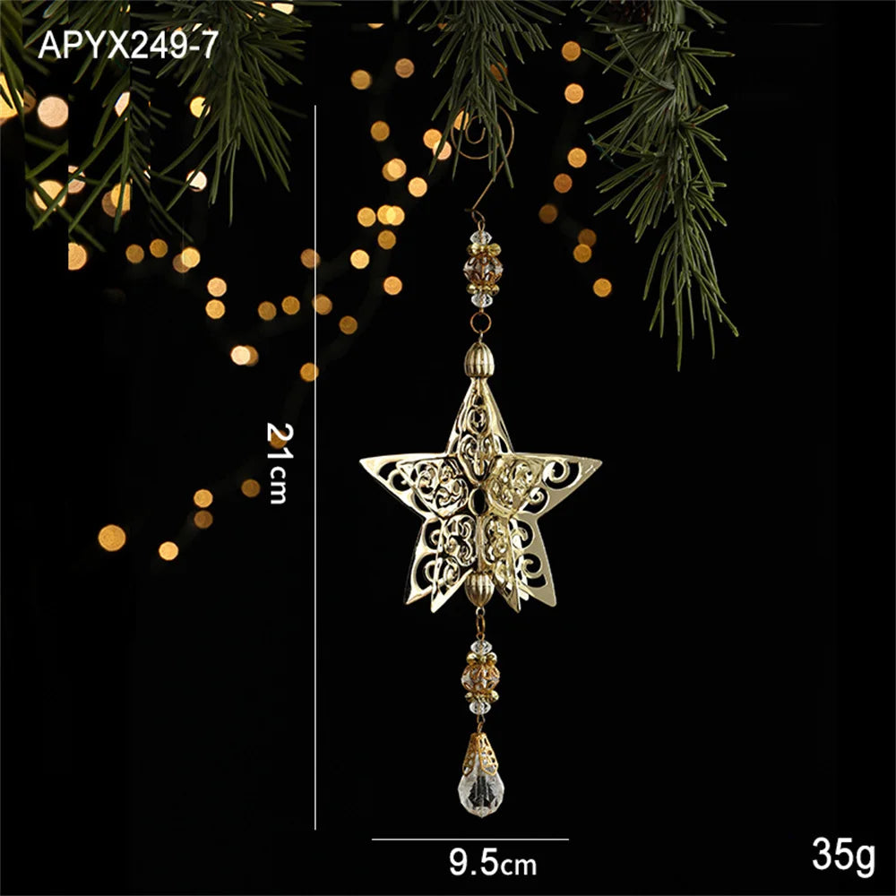 3D Christmas Tree Decoration Ornaments Hanging Metal Snowflake Icicle Drop Pendants Clear Crystal for Tree Winter New Year Party