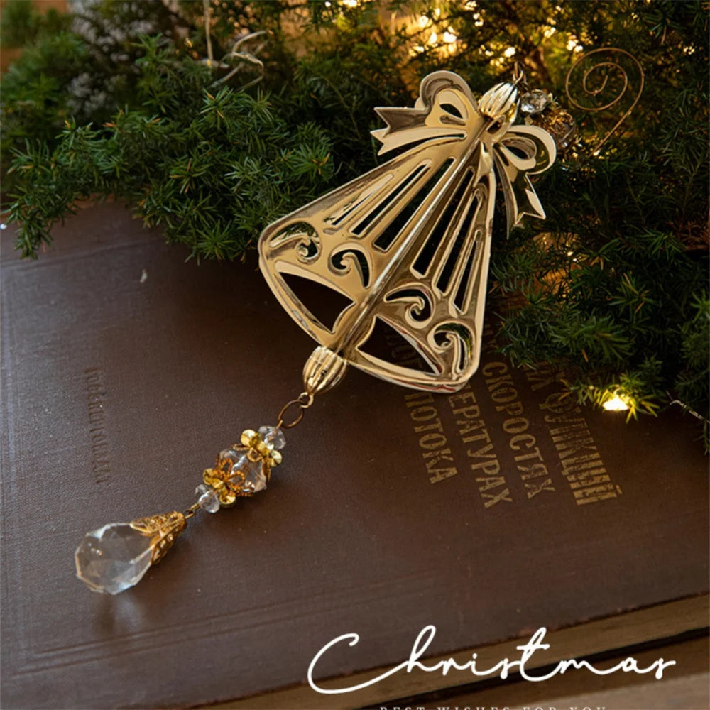 3D Christmas Tree Decoration Ornaments Hanging Metal Snowflake Icicle Drop Pendants Clear Crystal for Tree Winter New Year Party