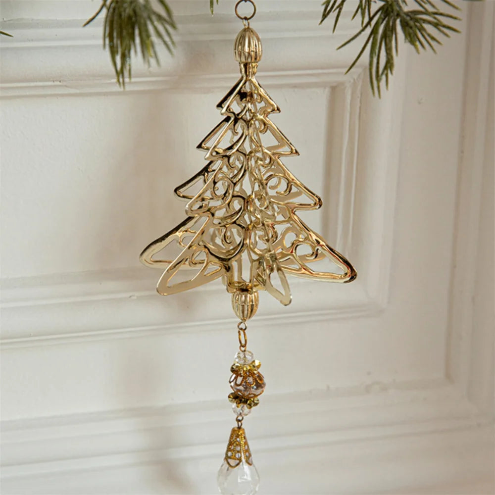 3D Christmas Tree Decoration Ornaments Hanging Metal Snowflake Icicle Drop Pendants Clear Crystal for Tree Winter New Year Party