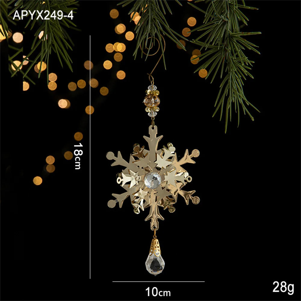 3D Christmas Tree Decoration Ornaments Hanging Metal Snowflake Icicle Drop Pendants Clear Crystal for Tree Winter New Year Party